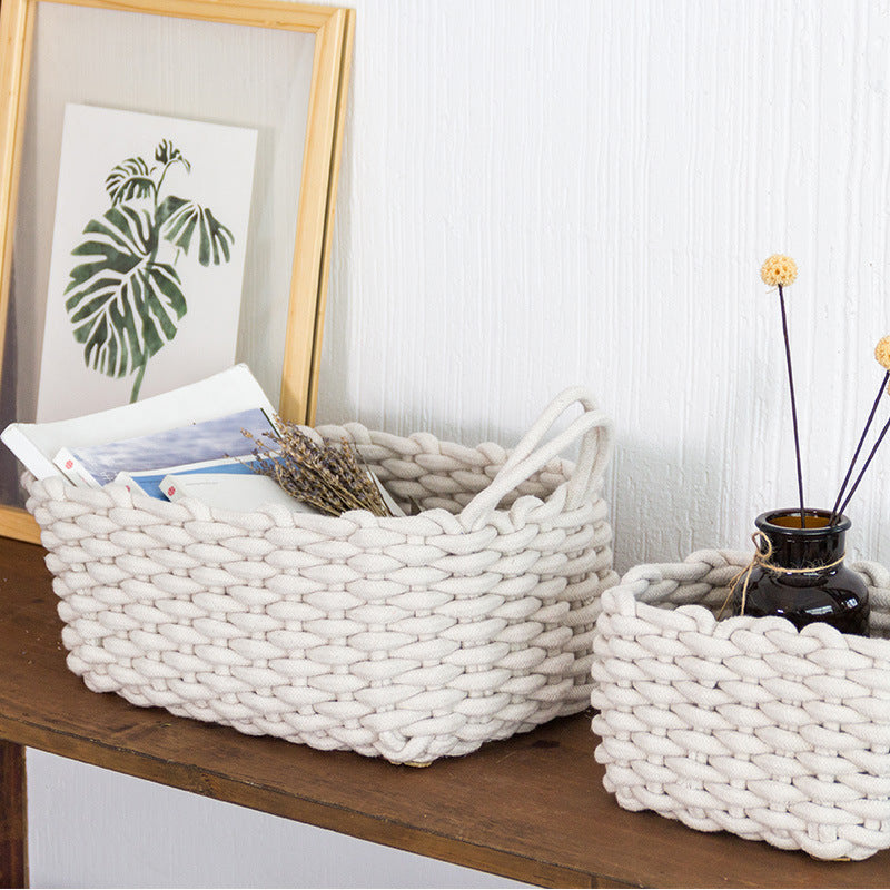 Nordic wind hand-woven thick cotton rope storage box simple storage basket snack key desktop debris basket