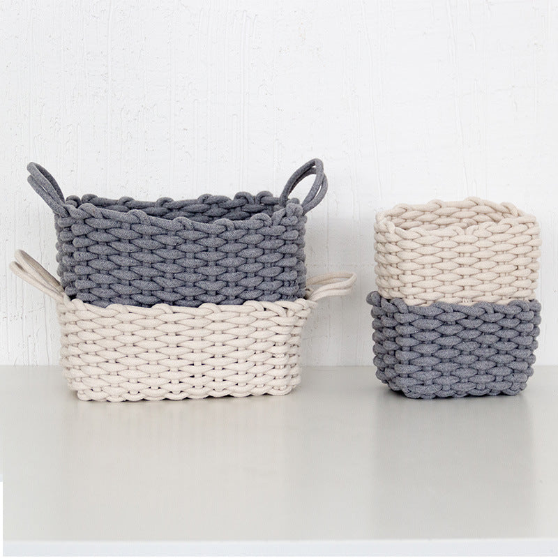 Nordic wind hand-woven thick cotton rope storage box simple storage basket snack key desktop debris basket